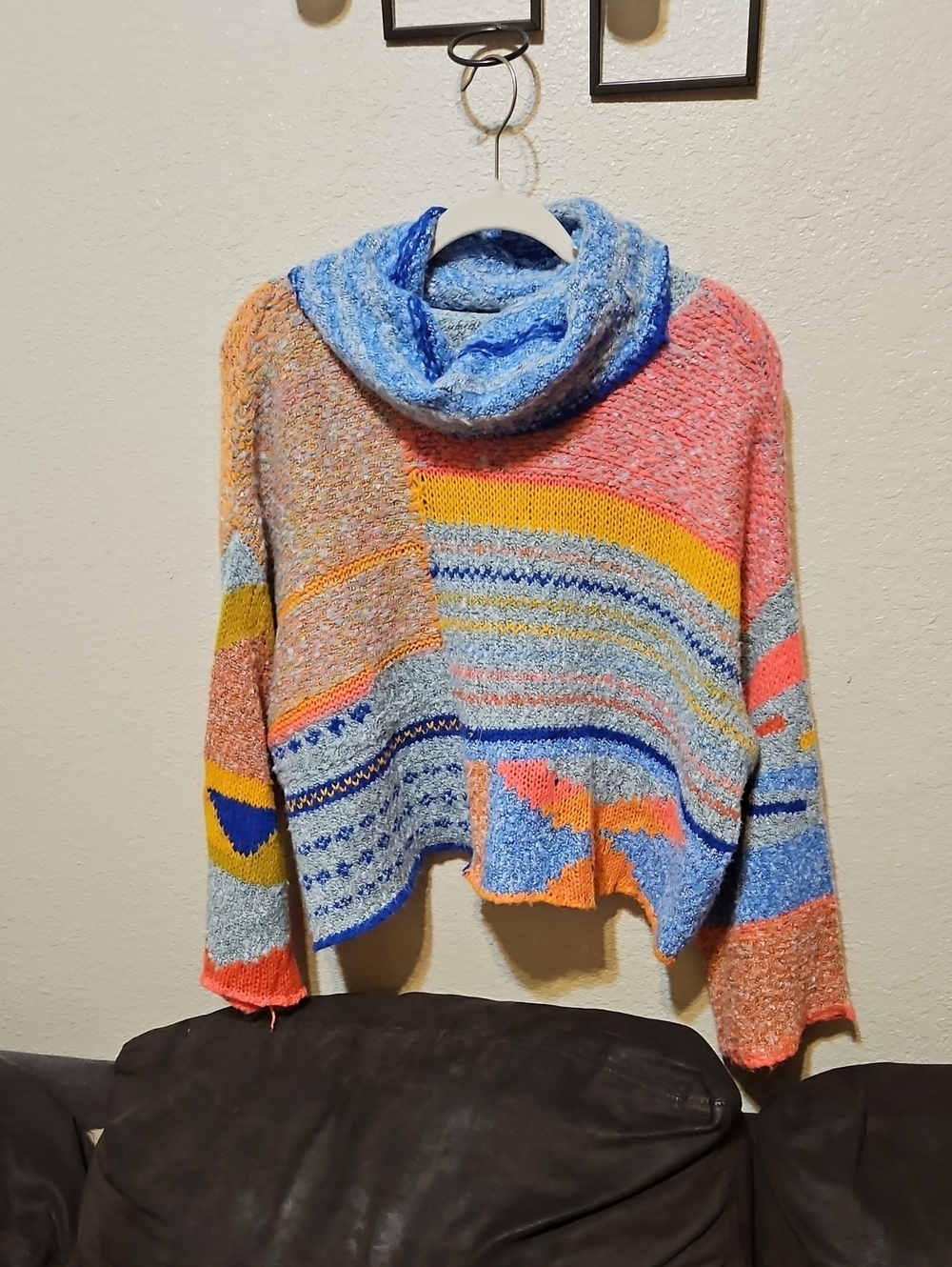 Sincerly Jules Wool Blend Multicolor Cowl-Neck Stripe Knit Sweater